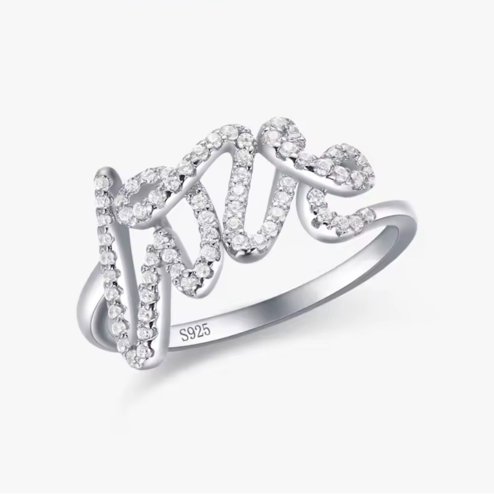 Silver Love Script Ring